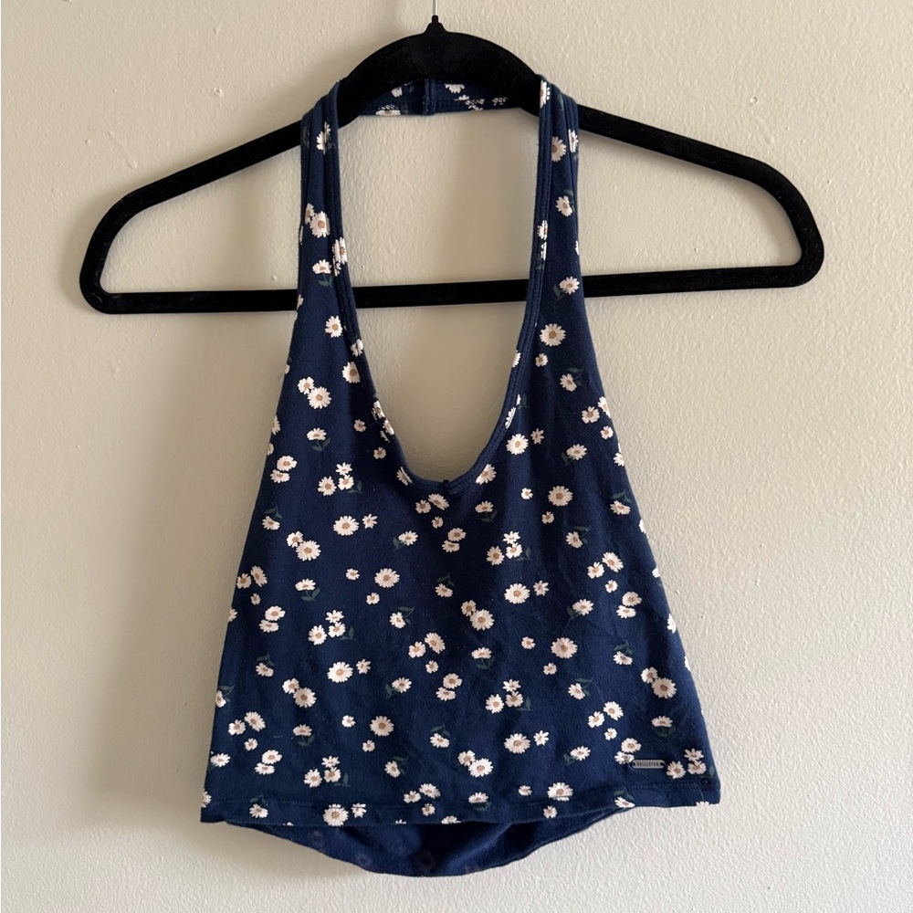 Hollister Navy Blue Floral Halter Tank
